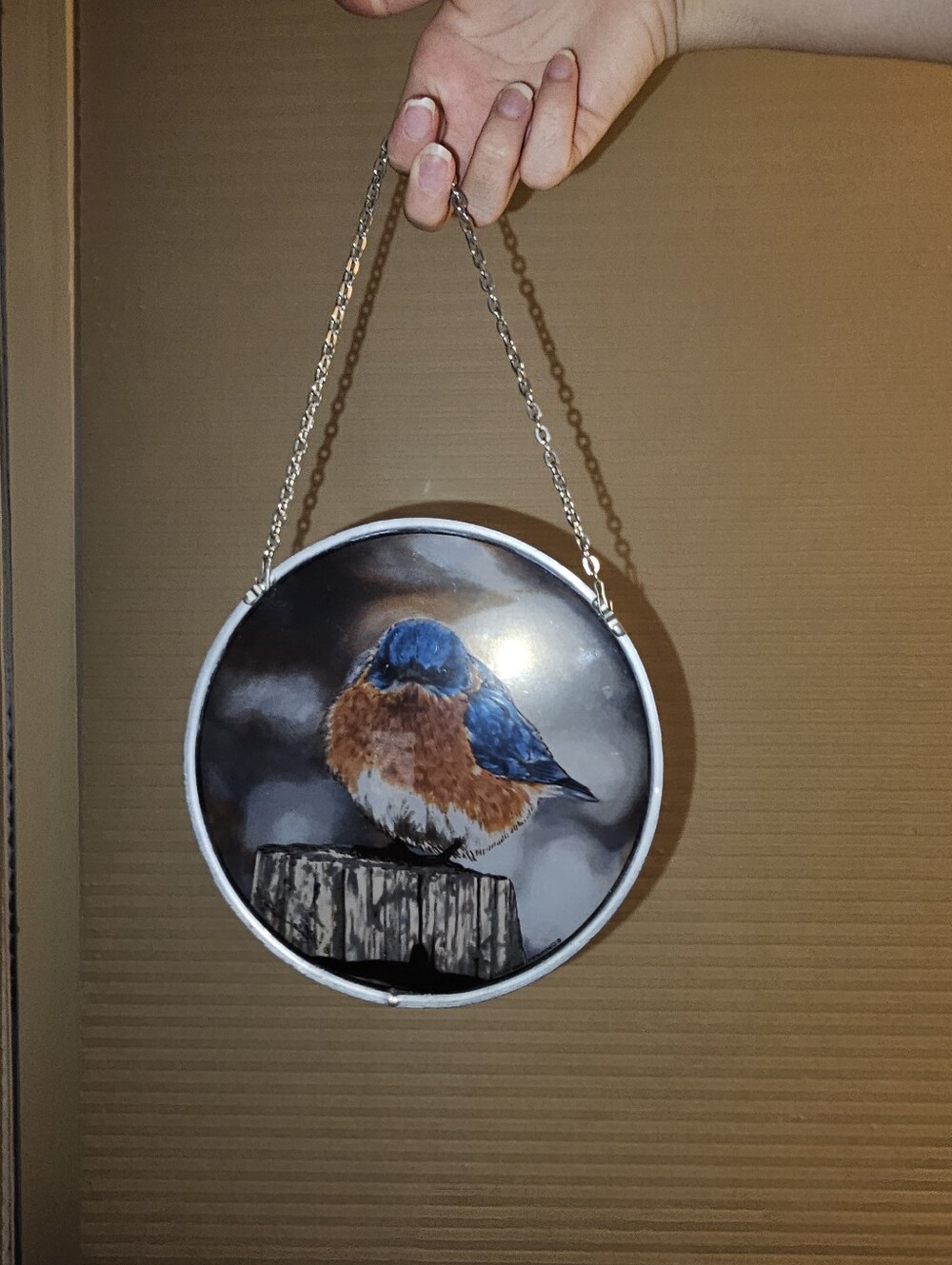 Vintage 1979 Glassmasters "The Mad Bluebird" Stained Glass Suncatcher